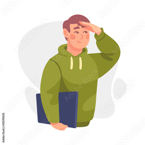 Man Character Looking Into the Distance Vector Illustration