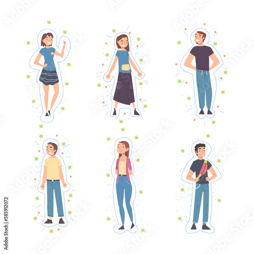 Cheerful People Characters with Healthy Immune System Vector Set