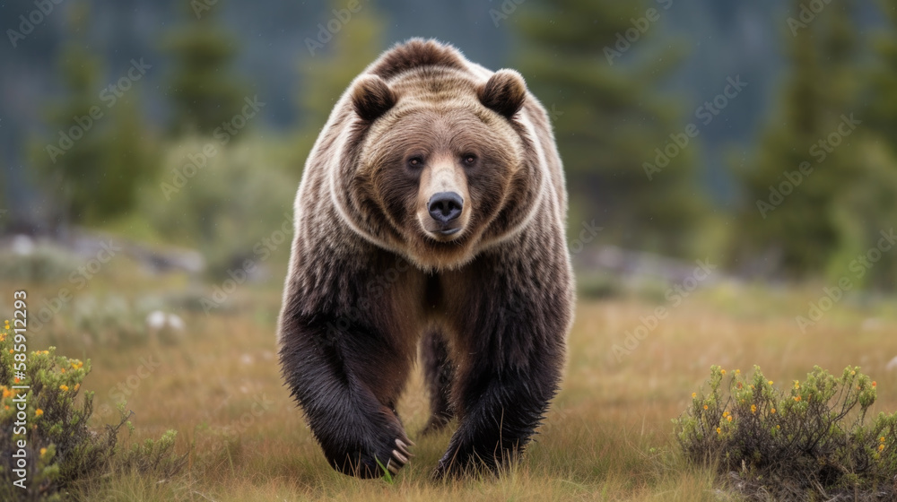 a grizzly bear in a wild forest. Generative AI a grizzly bear in a wild forest. Generative AI