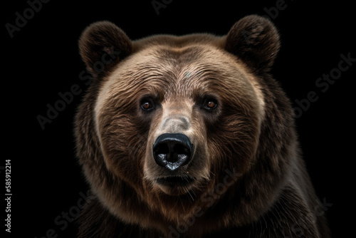 a grizzly bear portrait isolated on black background. Generative AI photo