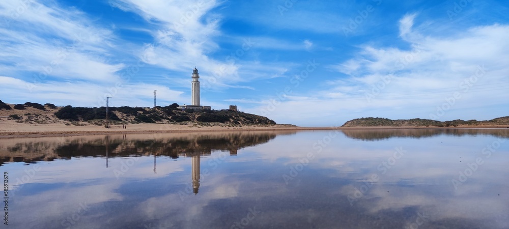Amazing view of Trafalgar lighthouse in Andalucia, Spain, at Spring time