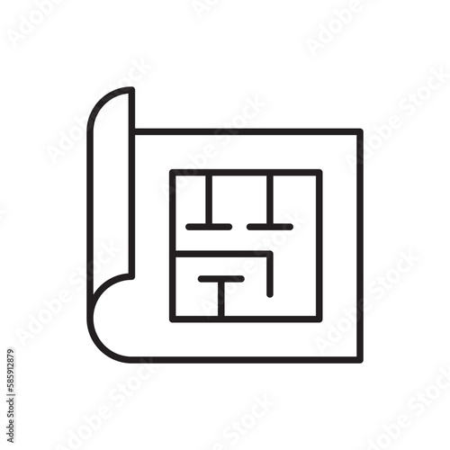 House plan line icon on white. Editable stroke