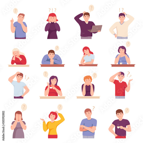 People Characters Thinking or Making Decision Big Vector Set