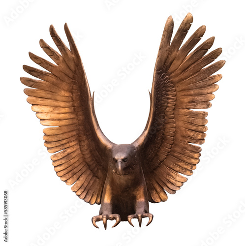 Bronze bird Eagle with large wings on a transparent background. isolated object. Element for design