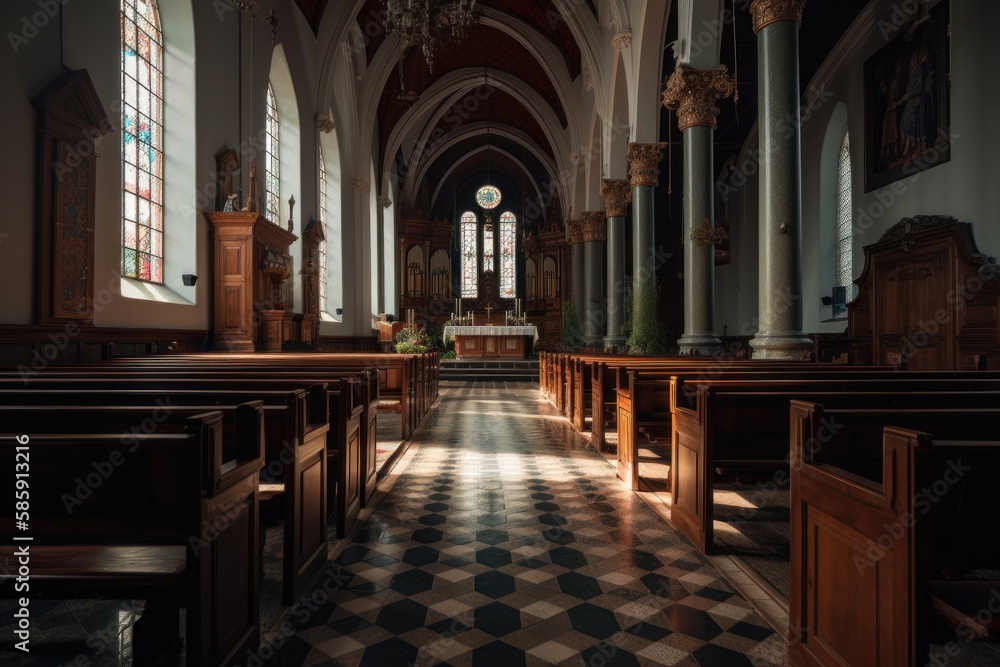Traditional church interior images. AI generated