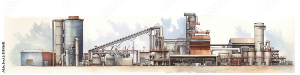 Steel production, imaginary large industrial enterprise, light and airy watercolor illustration, AI generative industrial drawing Steel production, imaginary large industrial enterprise, light and airy watercolor illustration, AI generative industrial drawing