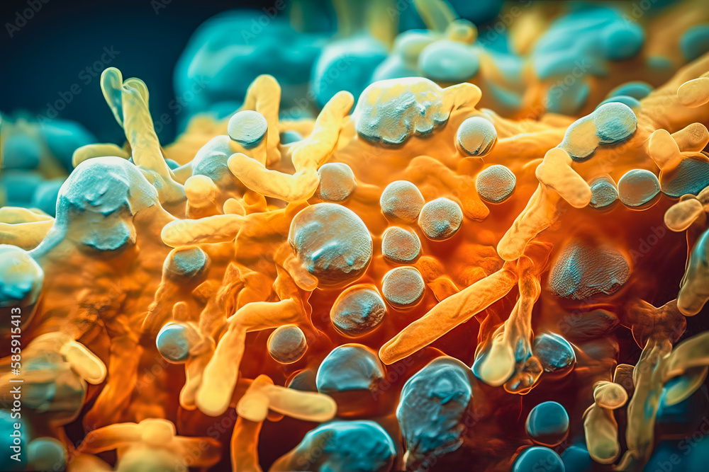 Biofilm of antibiotic resistant bacteria, closeup view. Rodshaped and