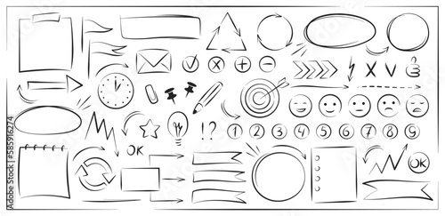 Hand drawn swoosh, speech bubble, sketch underline element, line shape. Templates and elements for business process, presentations, workflow layout. Vector illustration.