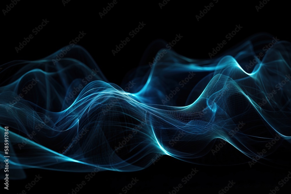  a black background with a blue wave of light in the middle of the image and a black background with a blue wave of light in the middle of the image.  generative ai