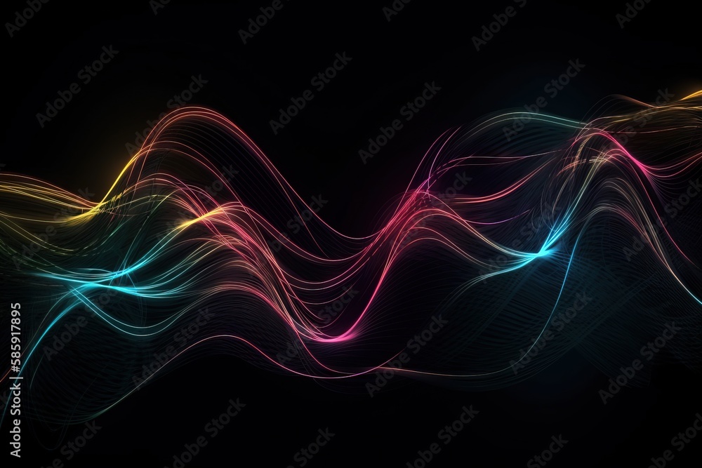  a colorful wave of light on a black background with a black background and a black background with a red, yellow, and blue wave of light.  generative ai