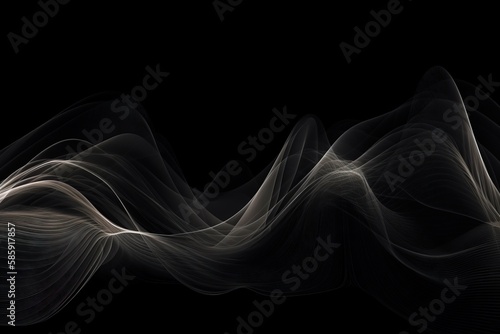  a black and white photo of a wave of light on a black background with a black background and a black background with a white wave of light on it. generative ai