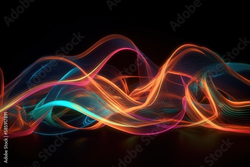  a colorful wave of light on a black background with a black background and a black background with a black background and a white background with a red and blue border. generative ai