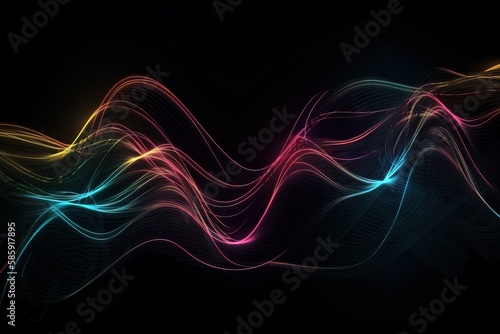  a colorful wave of light on a black background with a black background and a black background with a red, yellow, and blue wave of light. generative ai