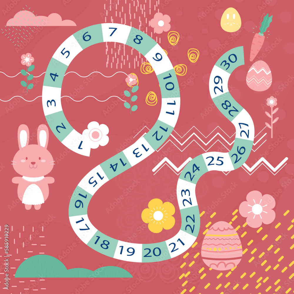 Children Easter Game Template with Bunny and Eggs Children Easter Game Template with Bunny and Eggs