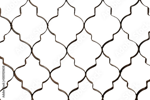 Metal fence with a pattern on a white background. metal texture