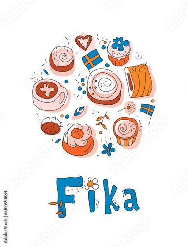 Coffee break decorative poster. Fika background idea