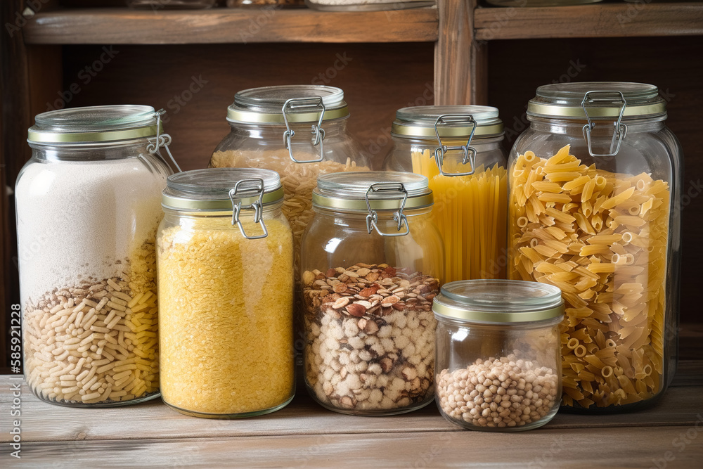 Photo of jars filled with assorted food items for meal preparation or storage. Generative ai Photo of jars filled with assorted food items for meal preparation or storage. Generative ai