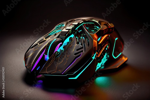 Video Game Mouse Upward Angle Neon With Black Background Generative AI