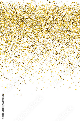Abstract gold confetti grain scatter pattern. Triangle square circle star particles noise. Banner template. Glowing grit s dot confetti. Party decoration stardust spatter