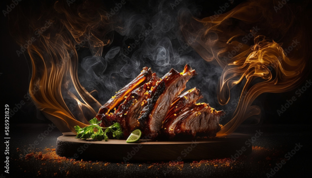 Fototapeta premium Tangy and tender ribs with pineapple