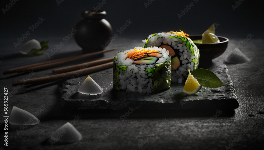 Fresh and delicious sushi with homemade sauces Fresh and delicious sushi with homemade sauces