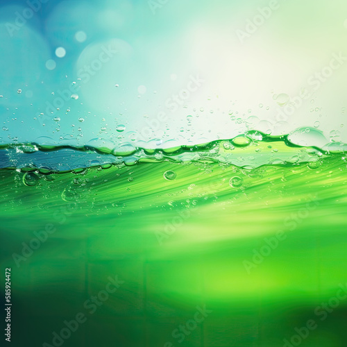 Trendy Summer Exotic Water Background with Clear Green Waves and Sunlight