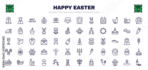 set of happy easter thin line icons. happy easter outline icons such as cemetery, letter, sheep, happy easter, crown of throns, pope, cross, wine, altar vector.