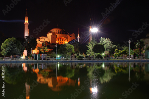 Hagia Sophia at night, the former cathedral and an Ottoman Mosque, a famous place of visit in Istanbul
