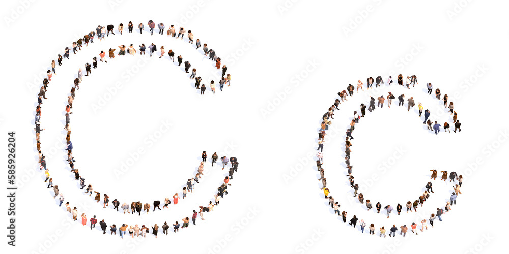Concept or conceptual large community of people forming the font C. 3d illustration metaphor for unity and diversity, humanitarian, teamwork, cooperation, education, friendship and community Concept or conceptual large community of people forming the font C. 3d illustration metaphor for unity and diversity, humanitarian, teamwork, cooperation, education, friendship and community