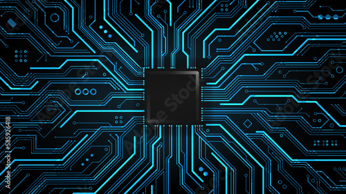 Abstract Technology Circuit board background. Futuristic chip processor code on blue technology background, vector illustration
