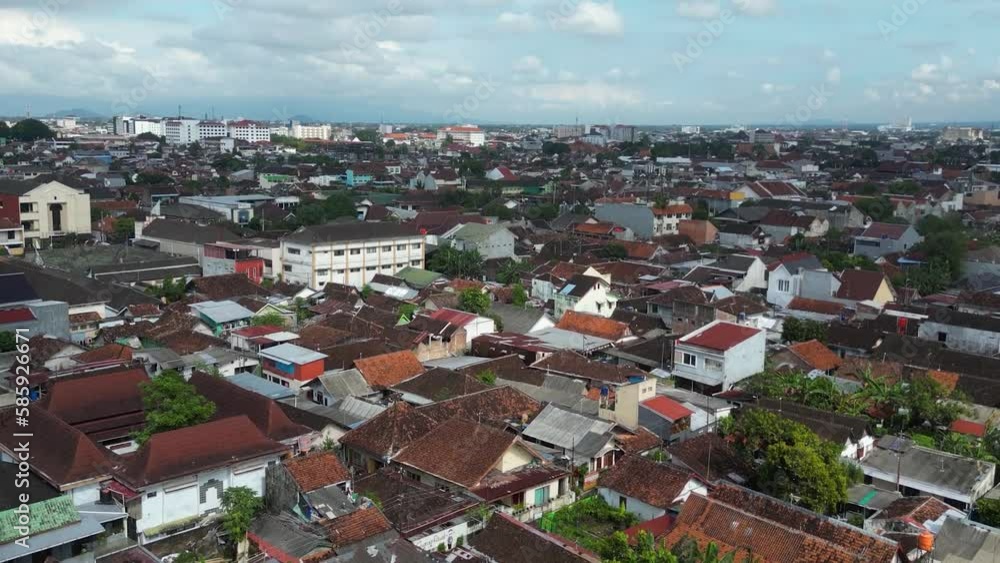 Aerial footage of dense urban areas in Asia, slow motion footage of