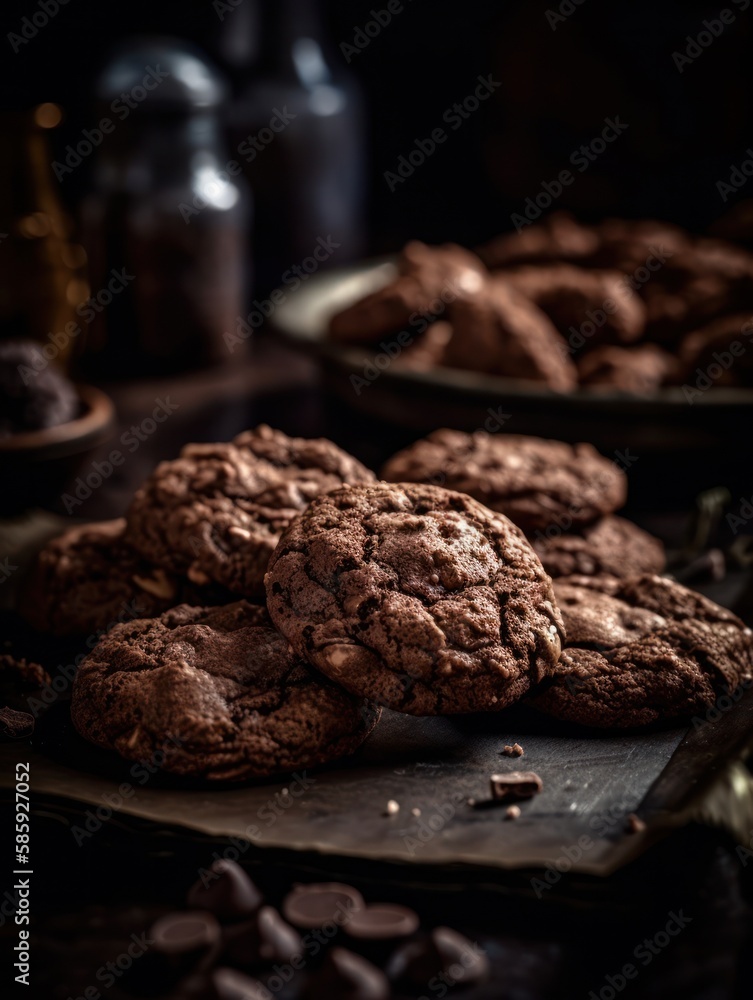 Fototapeta premium Freshly Baked Chocolate Cookie in 5-Star Kitchen with Bokeh Background using Generative AI