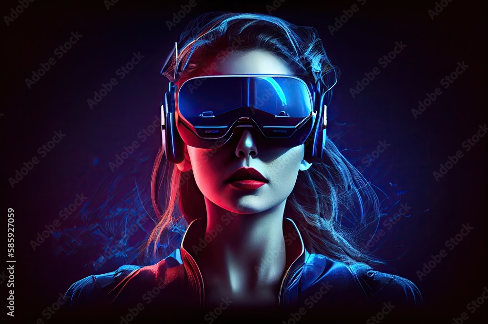 Black Backdrop Younger Female With Vr Set And Copyspace Generative AI Black Backdrop Younger Female With Vr Set And Copyspace Generative AI