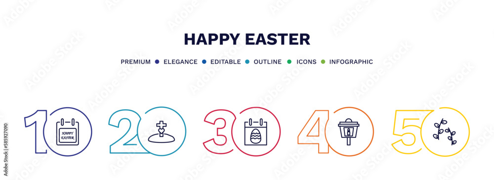 set of happy easter thin line icons. happy easter outline icons with infographic template. linear icons such as easter day, resurrection, calendar, lamp, willow vector. set of happy easter thin line icons. happy easter outline icons with infographic template. linear icons such as easter day, resurrection, calendar, lamp, willow vector.
