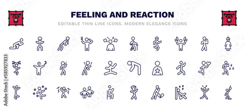 set of feeling and reaction thin line icons. feeling and reaction outline icons such as ready human, sick human, broken human, beautiful bad depressed happy content heartbroken hopeless vector.