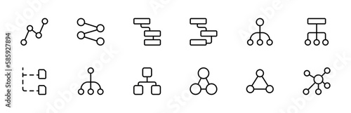 Hierarchy line icon set. Structure, hierarchy, chart icon set. Line with editable stroke. For the use of UI and mobile app, web site interface.