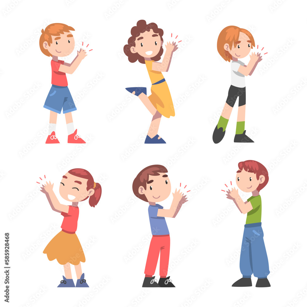 Cute Little Boys and Girls Clapping Their Hands Vector Set