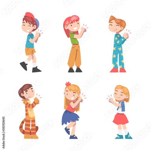 Cute Little Boys and Girls Clapping Their Hands Vector Set