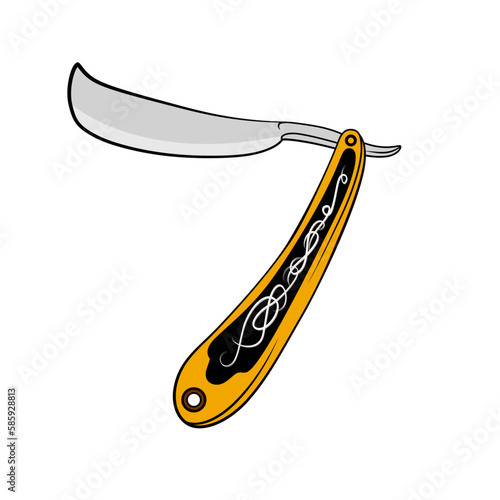 Professional Barber Razor, straight razor half opened cartoon style vector illustration clip art