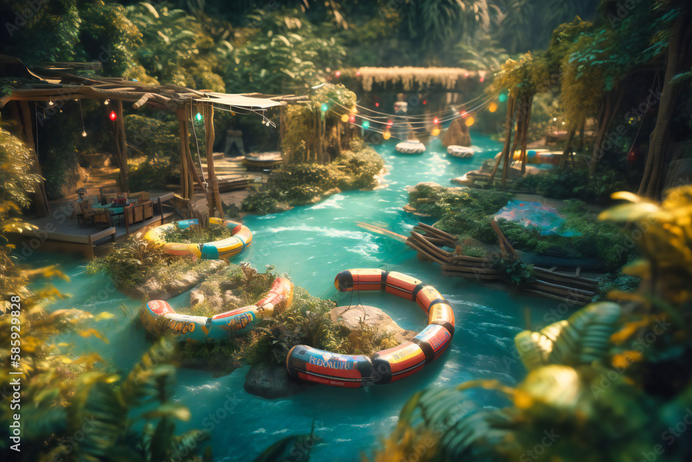 A lazy river float with good company and cold drinks Stock Illustration