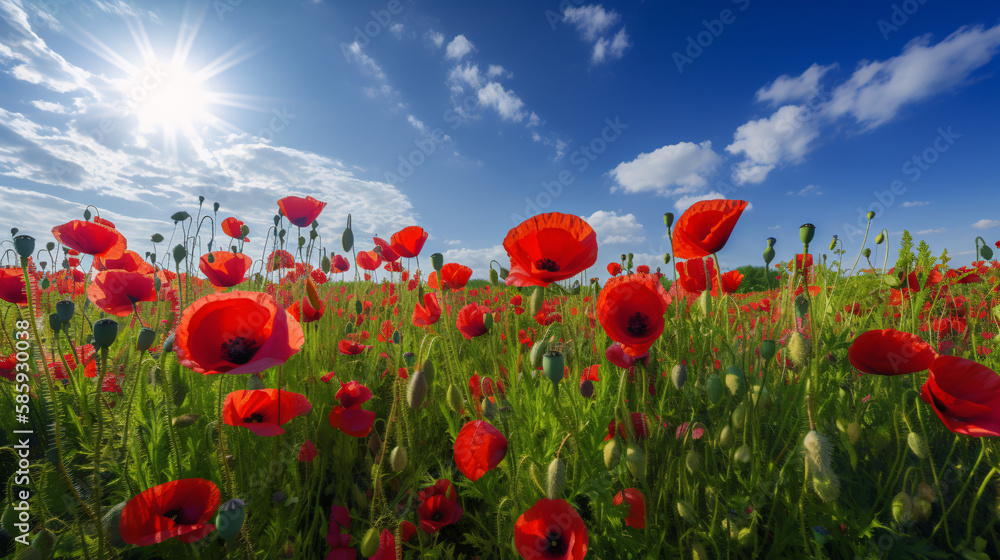 Naklejka premium field of poppies generative ai