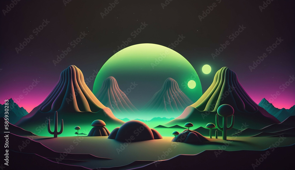 alien structure on planet valley landscape new quality stock image illustration desktop wallpaper design, Generative AI alien structure on planet valley landscape new quality stock image illustration desktop wallpaper design, Generative AI