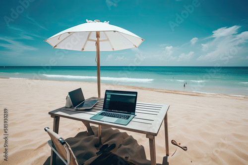 Minimalistic Digital Nomad Backdrop with Laptop and Travel Essentials