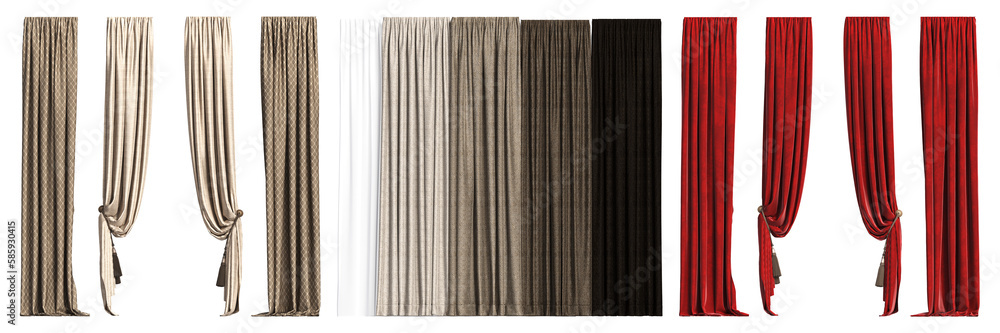 Fototapeta premium curtain isolated on white background, interior decorations, 3D illustration, cg render 