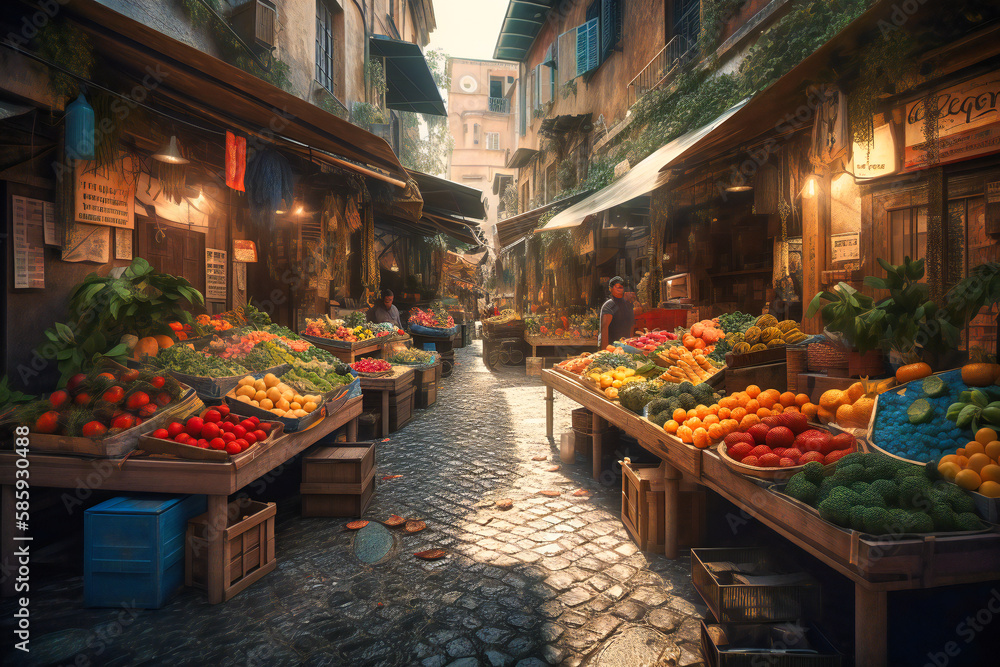 A charming street market with local crafts and fresh produce