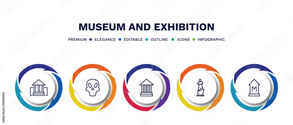 set of museum and exhibition thin line icons. museum and exhibition outline icons with infographic template. linear icons such as buffalo, remains, modern art, venus de milo, vector. set of museum and exhibition thin line icons. museum and exhibition outline icons with infographic template. linear icons such as buffalo, remains, modern art, venus de milo, vector.