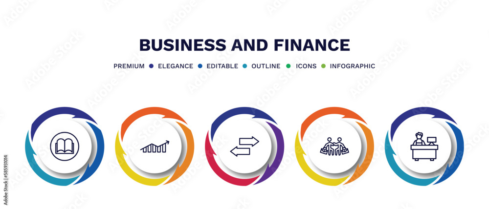 set of business and finance thin line icons. business and finance outline icons with infographic template. linear icons such as story, increase rate, two way arrows, work parteners, supermarket set of business and finance thin line icons. business and finance outline icons with infographic template. linear icons such as story, increase rate, two way arrows, work parteners, supermarket