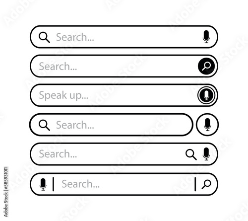 Browser search bar, a set of search bar icons for UI UX design and website. Search Address. A collection of search form templates for websites. Vector