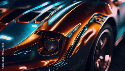 Beautiful vintage colorful shining car close up. Retro Car wallpaper. © ArtStage