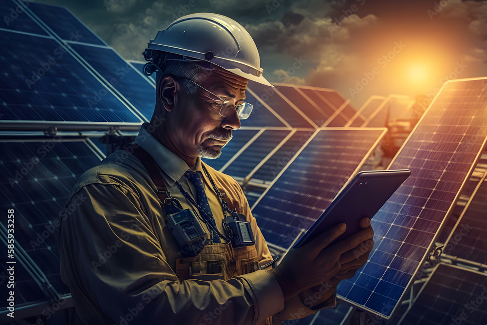 operation and maintenance in solar power plant. Neural network AI